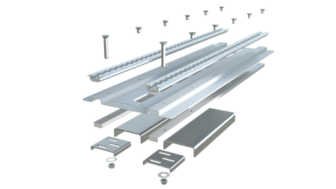 Heavy-duty aluminum Smartfloor single seat mounting plate and hardware for van seat installation.