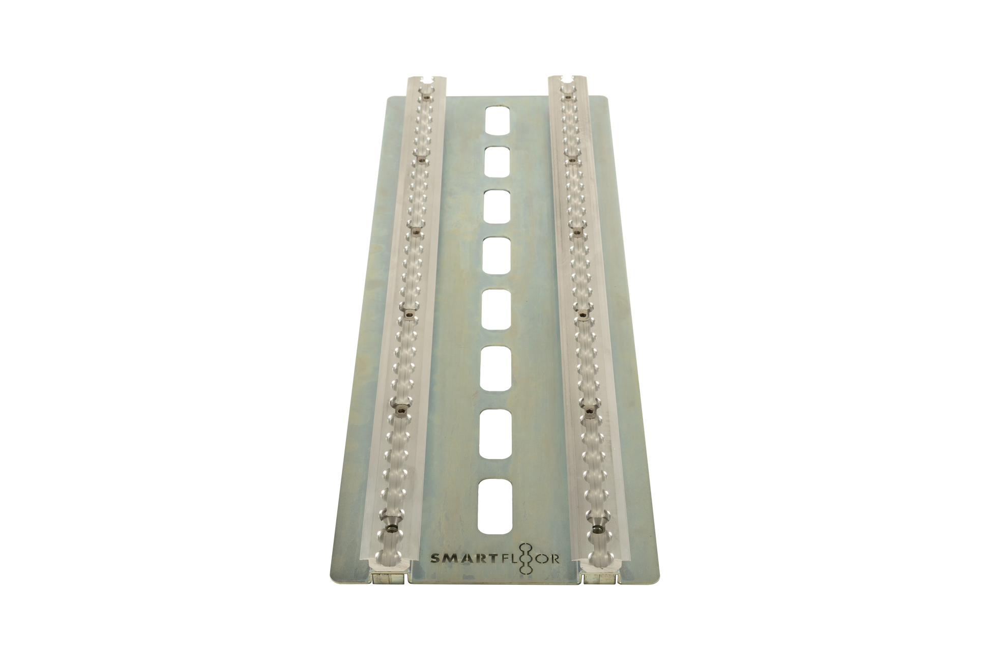 Heavy-duty aluminum Smartfloor single seat mounting plate and hardware for van seat installation.