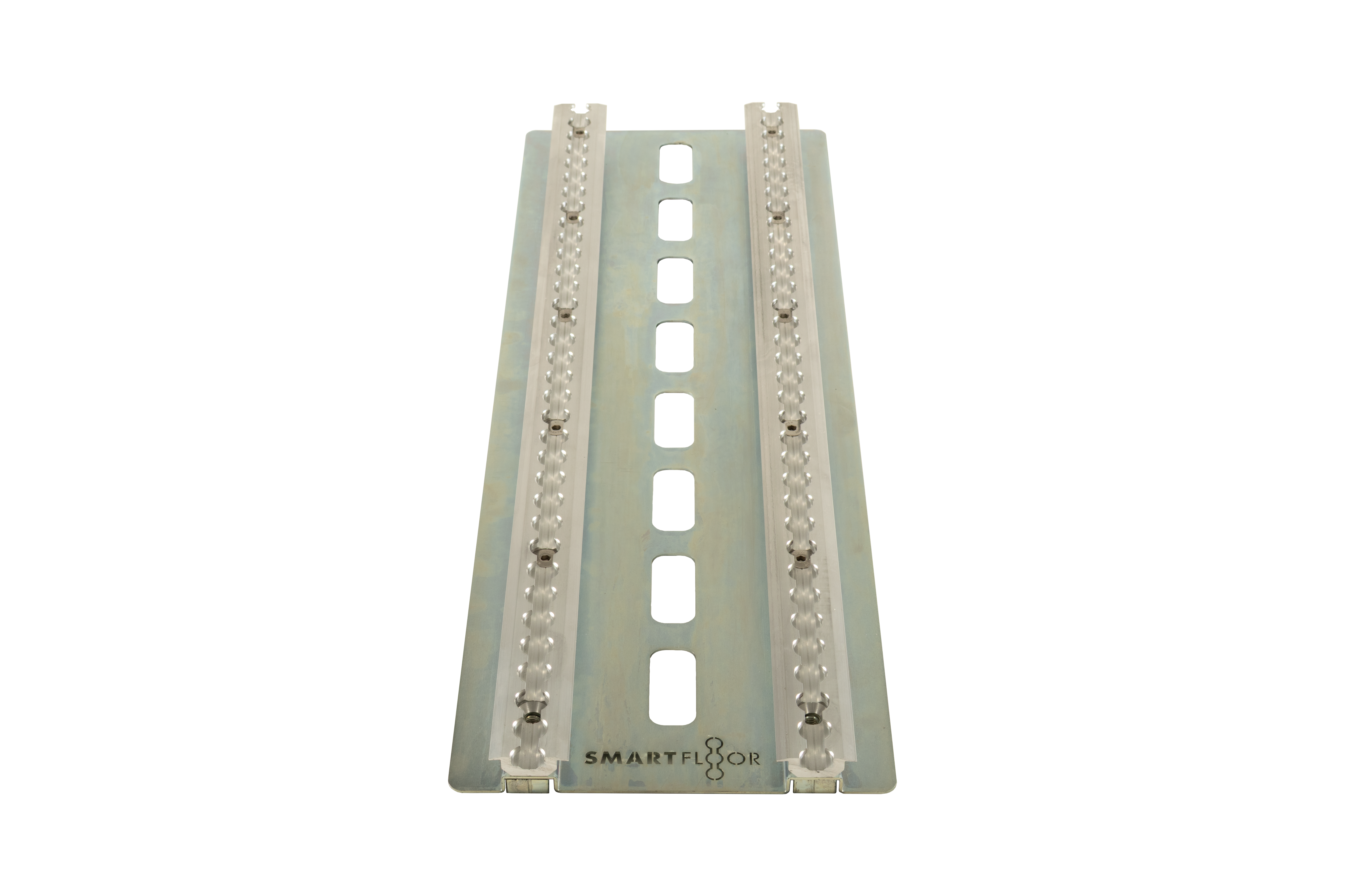 Heavy-duty aluminum Smartfloor single seat mounting plate and hardware for van seat installation.