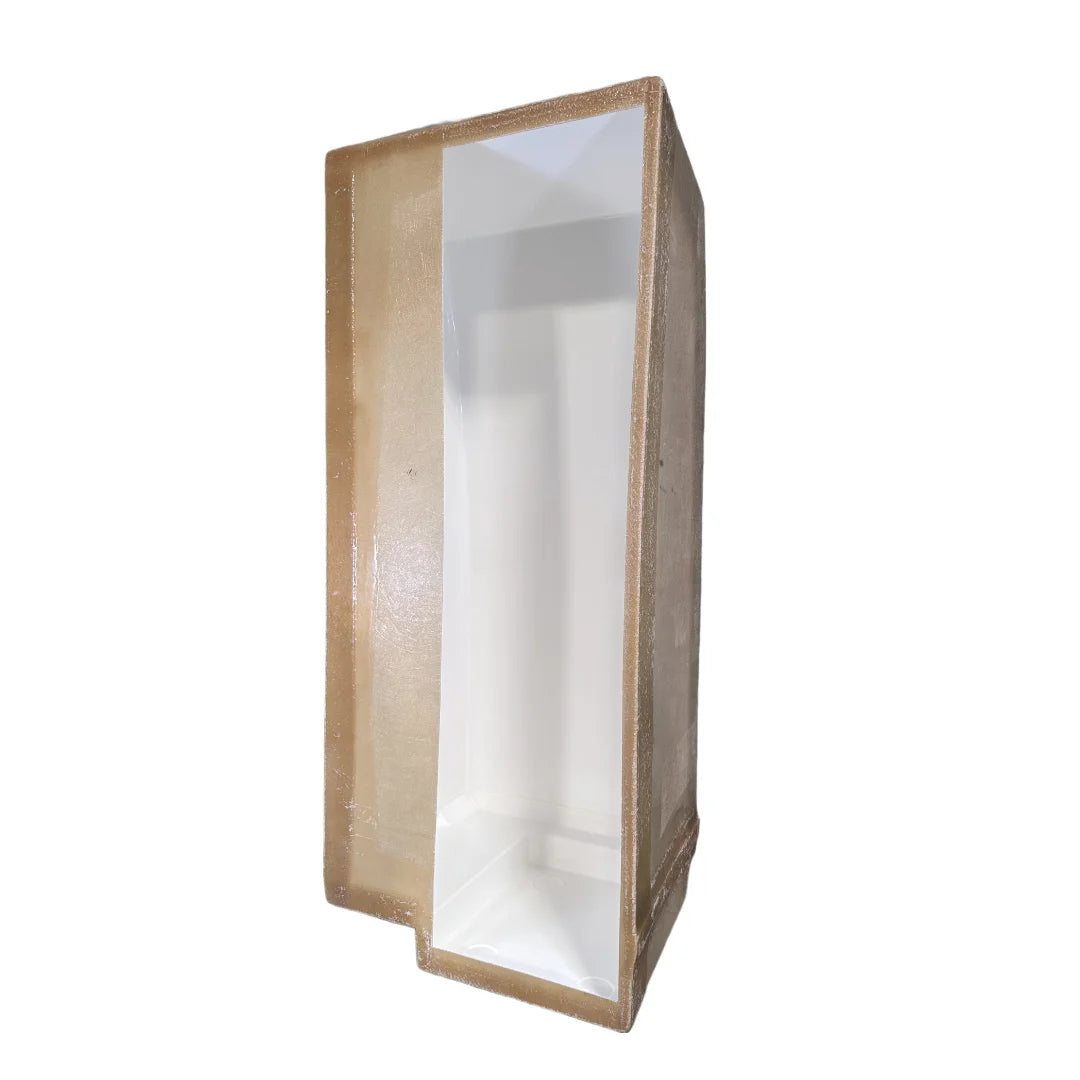High-quality FRP camper van shower booth with a gel-coat finish, contoured to fit the interior wall of a Mercedes Sprinter or Ford Transit.