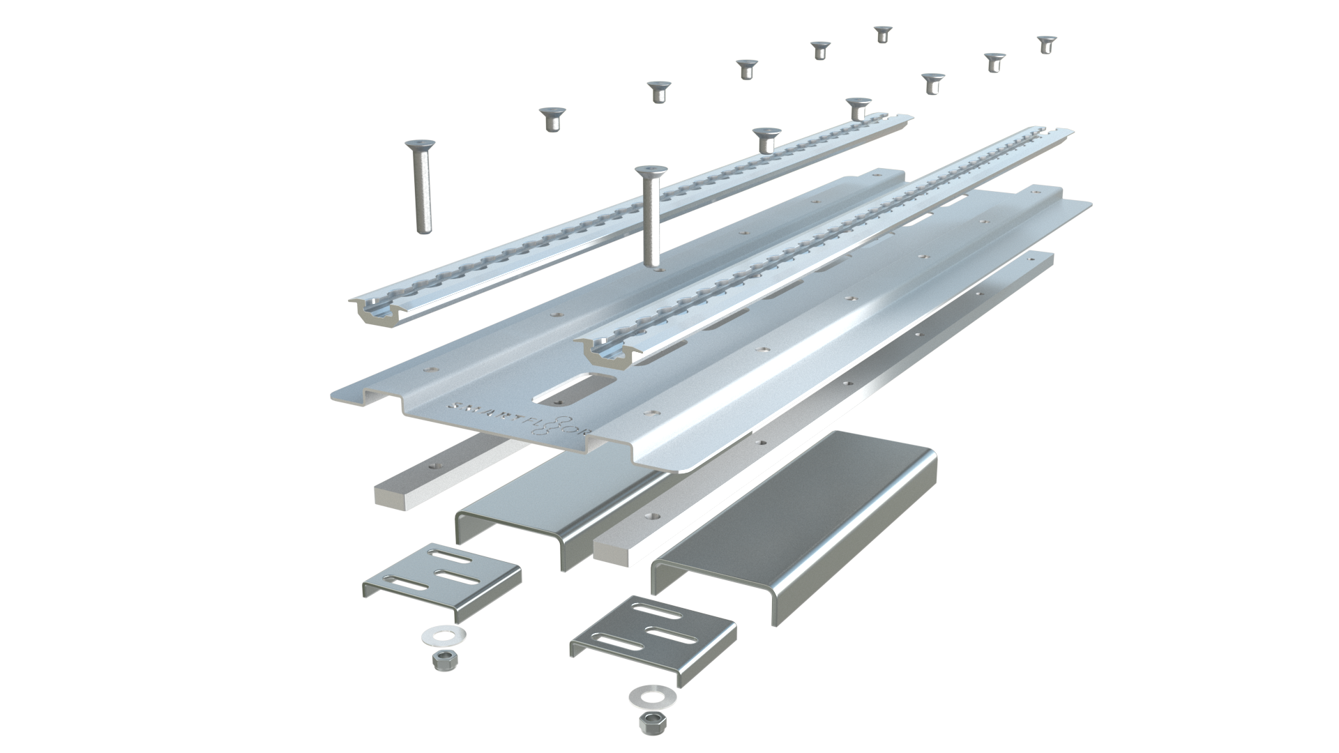 Heavy-duty aluminum Smartfloor single seat mounting plate and hardware for van seat installation.