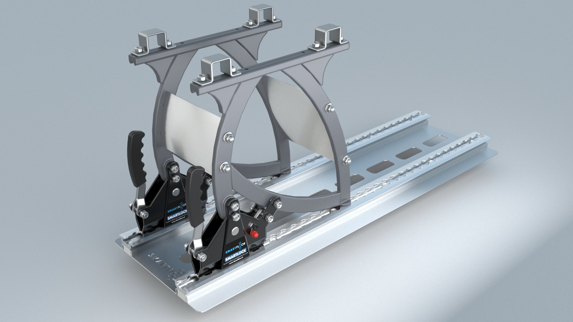 Heavy-duty aluminum Smartfloor single seat mounting plate and Smartleg seat base for van seat installation.