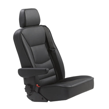 Black leatherette Smartseat EZ XL 19" passenger seat with integrated 3-point belt mounted on a Smartfloor track system.